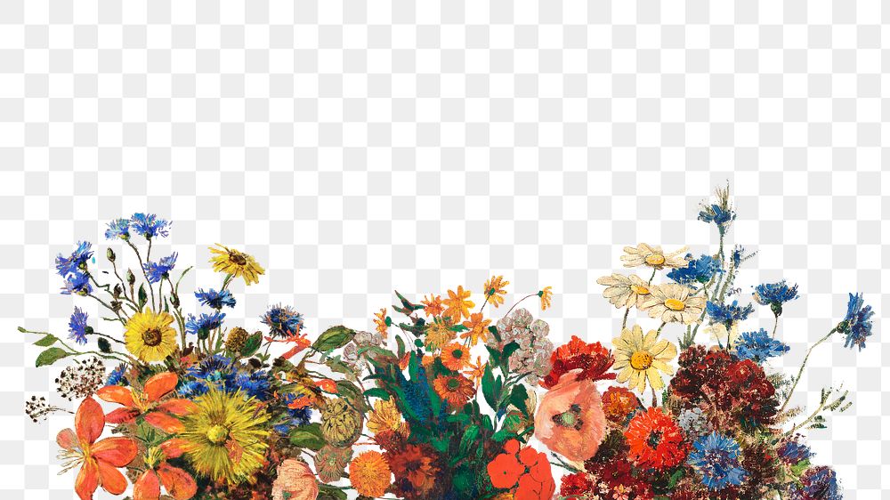 Flower png border, Odilon Redon-inspired floral illustration on transparent background