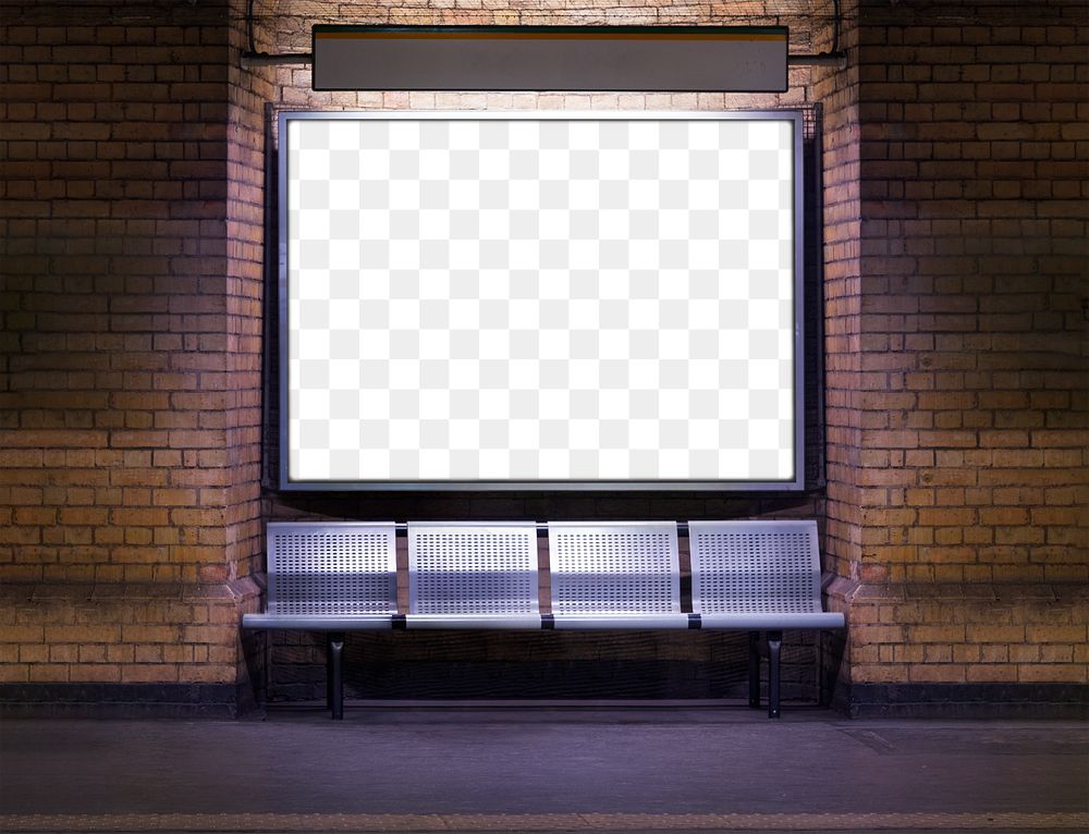 Blank billboard mockup in subway transparent png