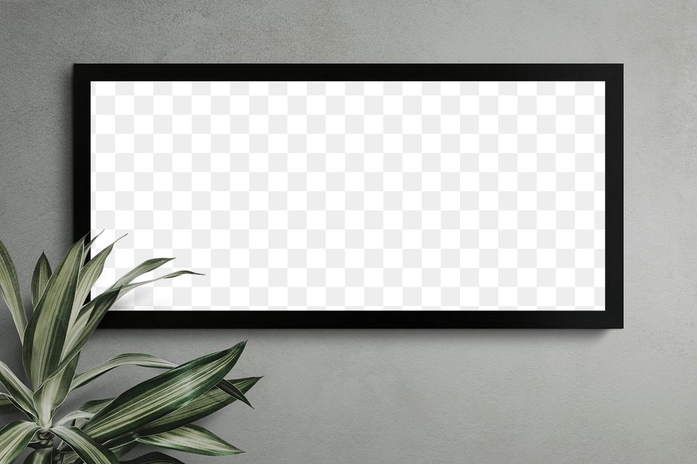 Black frame mockup on a black wall transparent png