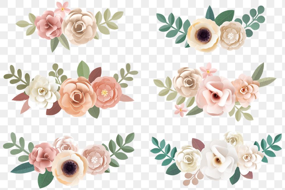 Pastel papercraft flower design element set