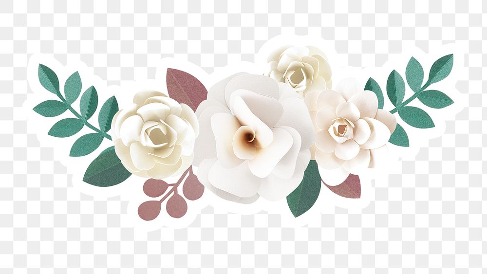 Papercraft flower sticker with a white border design element