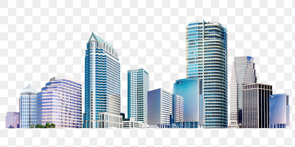 Office buildings png sticker, skyline & skyscrapers, transparent background