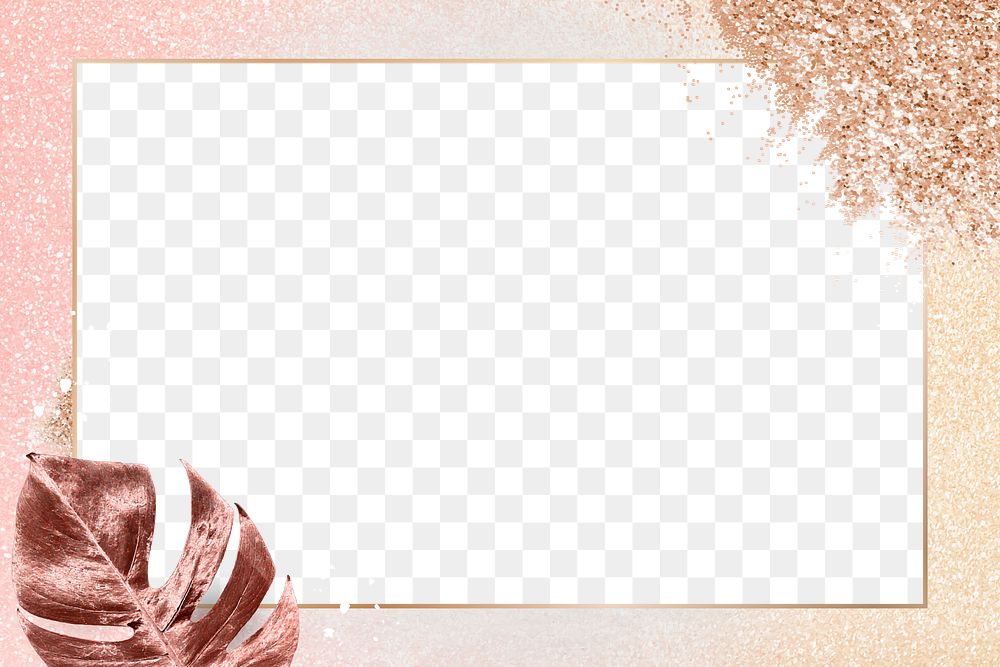 Leaf frame png with luxury floral and glitter in rose gold
