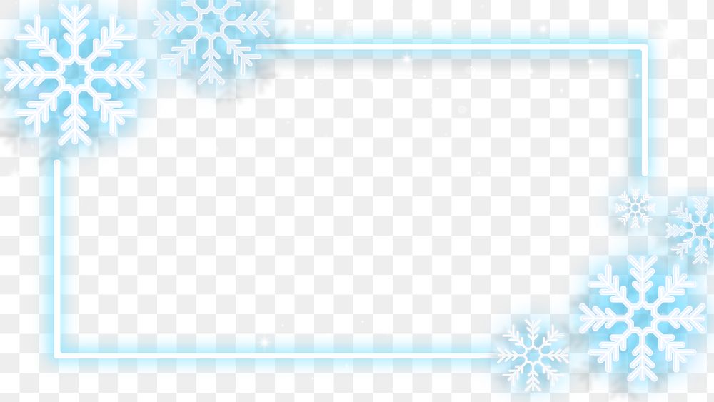 Blue neon frame decorated with snowflakes transparent png