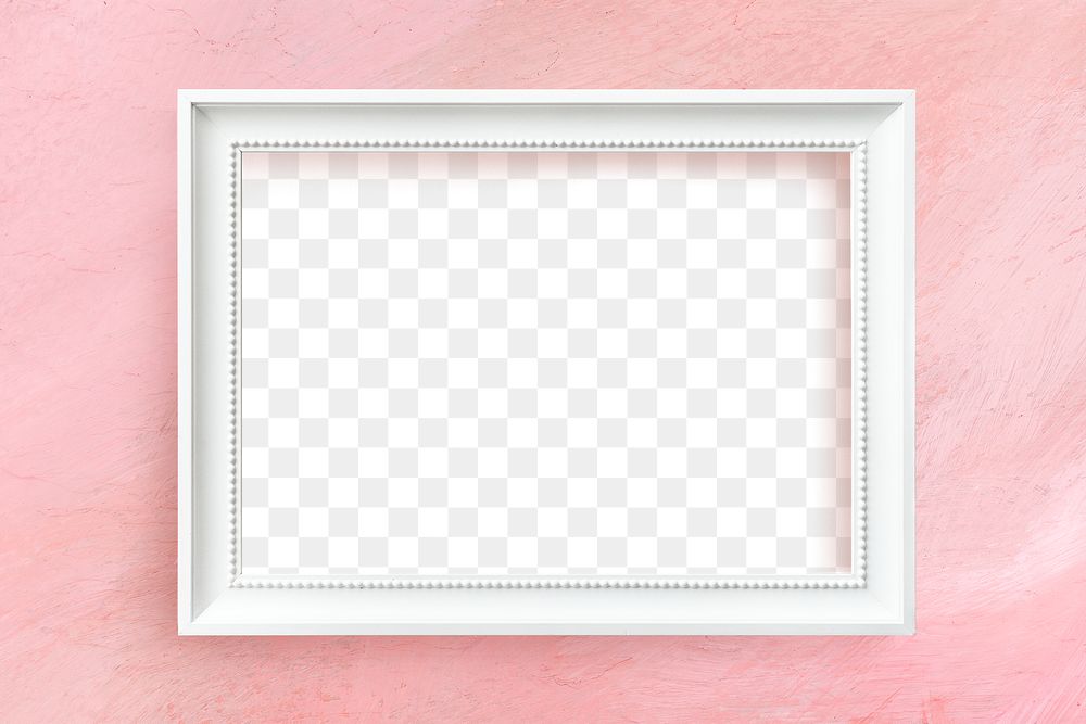 White picture frame mockup on a pink wall 
