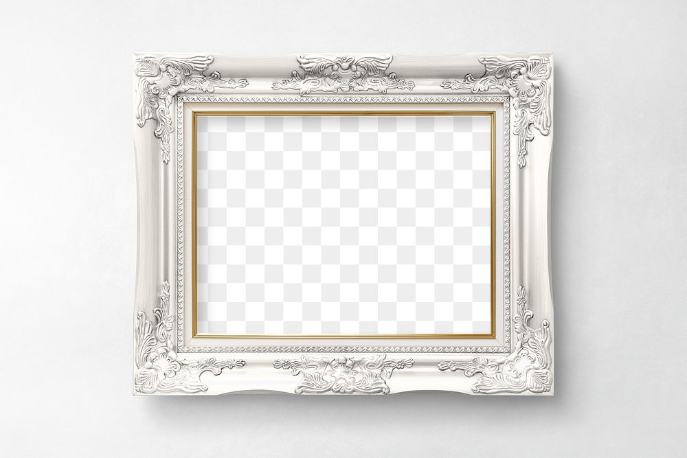 Vintage picture frame mockup on a white wall 