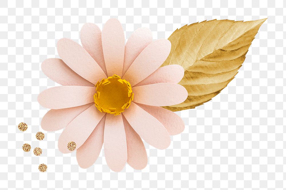Blooming daisy with a metallic leaf design element transparent png
