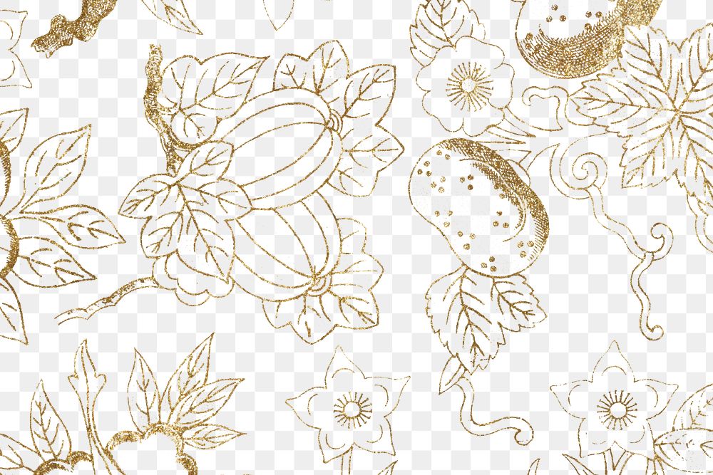 Glittery golden floral patterned background | Free PNG Sticker - rawpixel