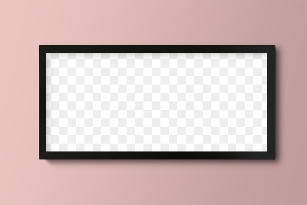 Black picture frame mockup hanging on a pink wall