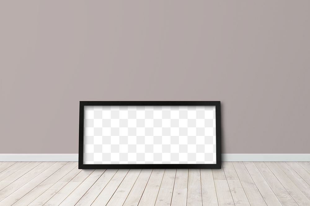 Black picture frame mockup against a brown wall