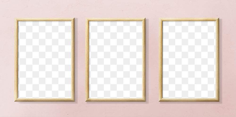 Wooden picture frame mockups hanging on a pink wall