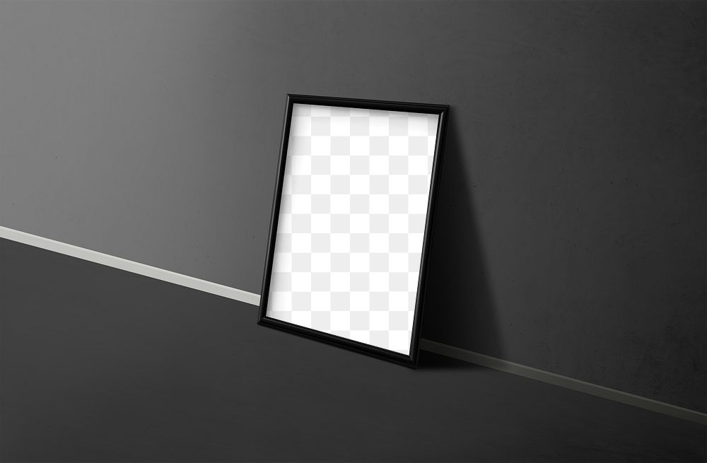 Black picture frame mockup on a dark wall