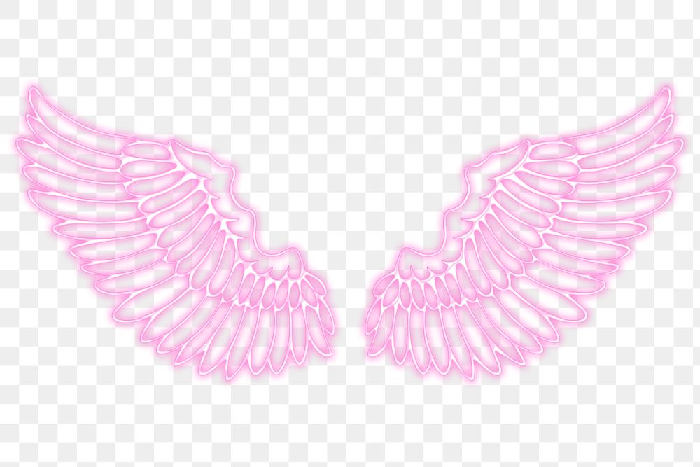 Neon pink wings outline sticker overlay design element 