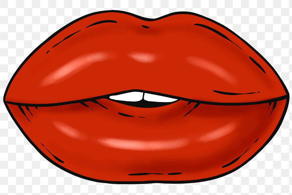 Red glossy lips sticker design element