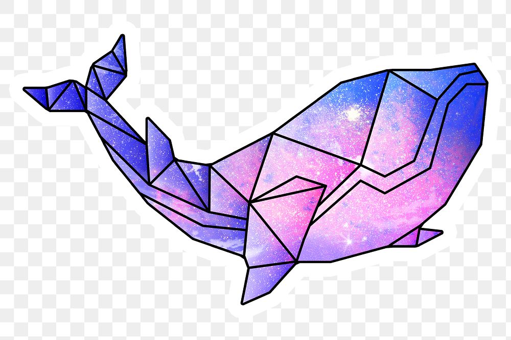 Purple galaxy patterned geometrical shaped whale sticker design element