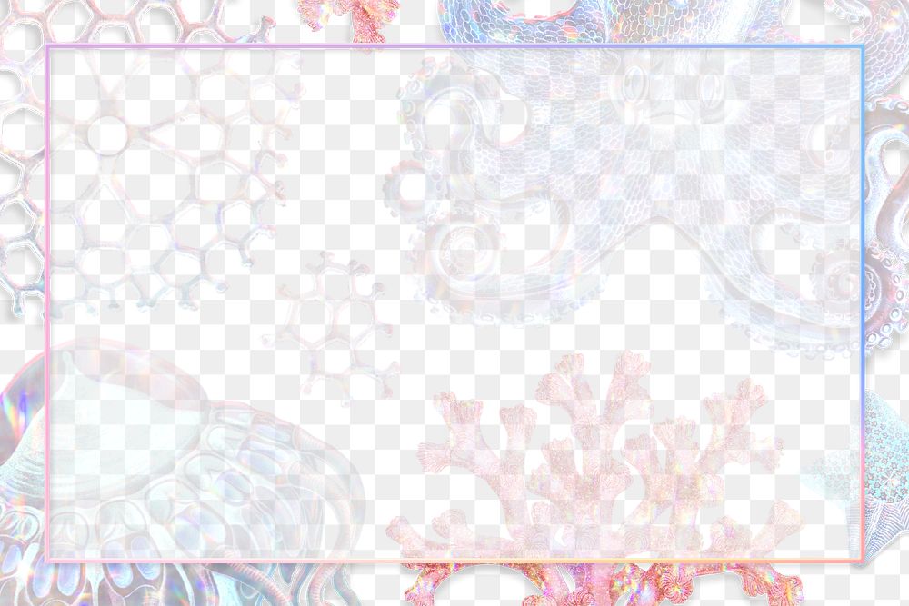 Rectangle frame on a holographic marine animal patterned background design element