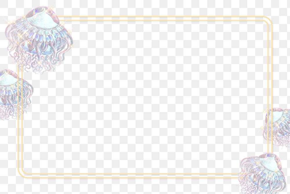 Rectangle gold frame on a holographic jellyfish patterned background design element