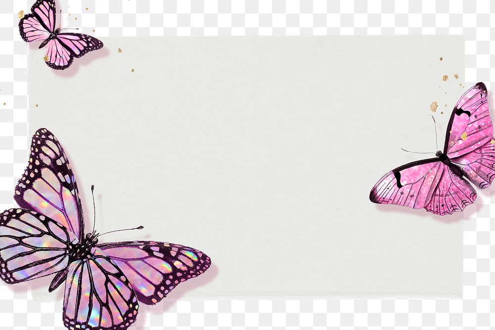 Pink holographic and glittery butterfly frame design element