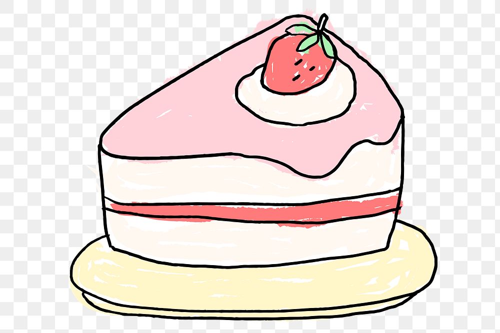 Cute homemade strawberry cake doodle style illustration