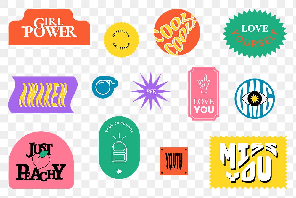 Vintage word sticker badge png collection