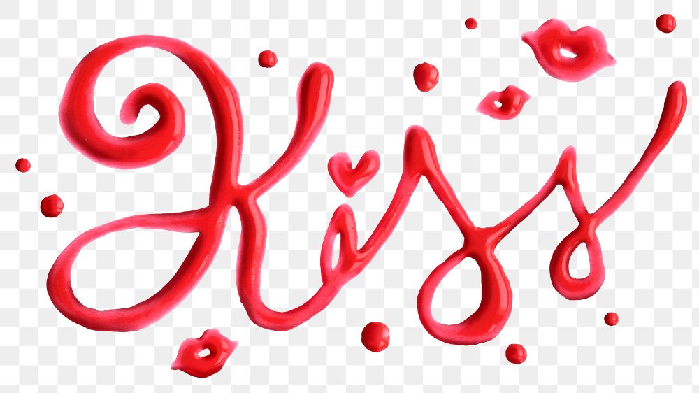 Red cursive Kiss oil paint typography design element