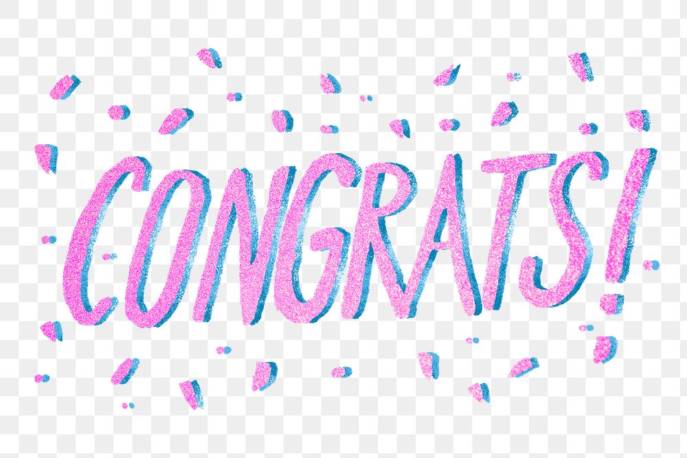Congrats! word sparkling pink png typography