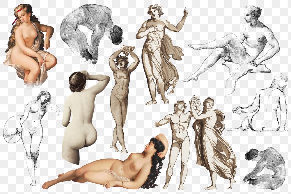 Png nude lady gesture study set