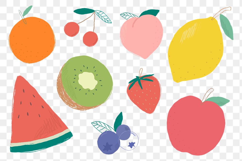 Png colorful fruit clipart set transparent background 