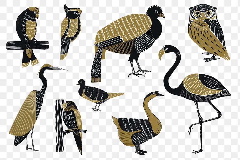 Wildlife animals png sticker vintage stencil pattern set