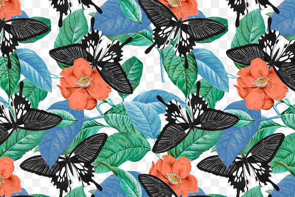Vintage butterfly png floral pattern, remix from The Naturalist's Miscellany by George Shaw