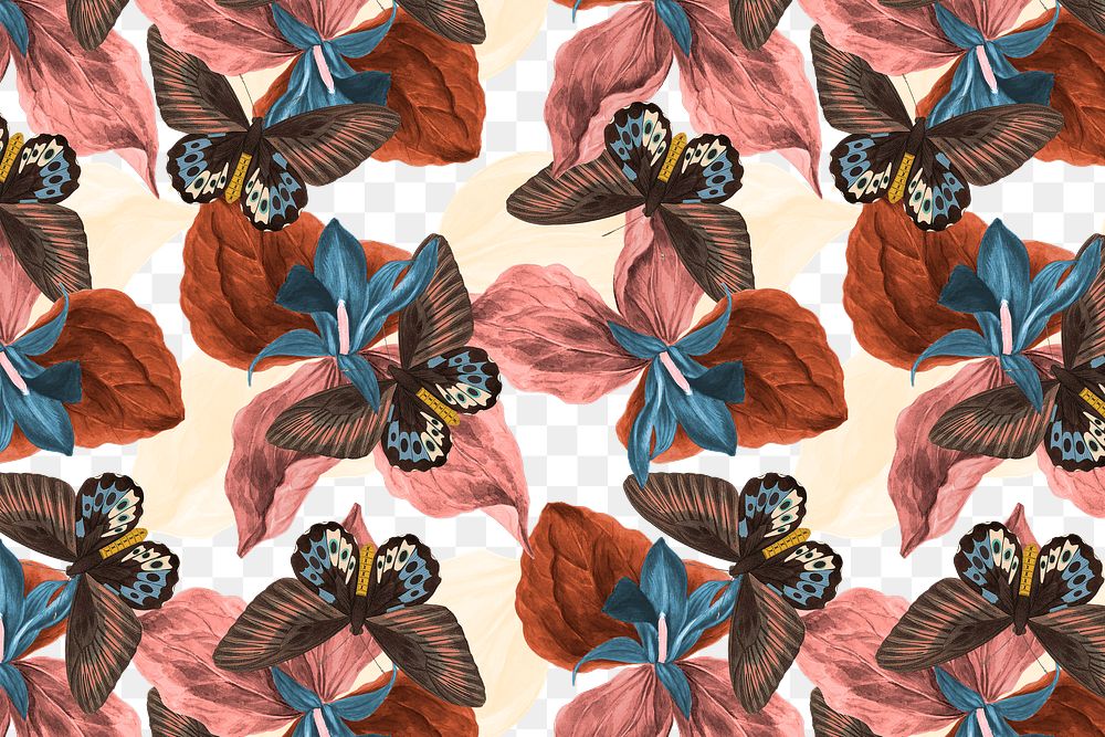 Butterfly floral abstract background png with design space, remix from The Naturalist's Miscellany by George Shaw