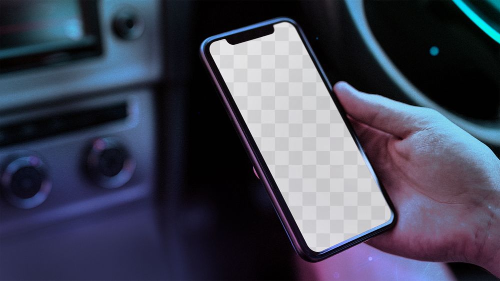 Smart phone screen mockup png in car