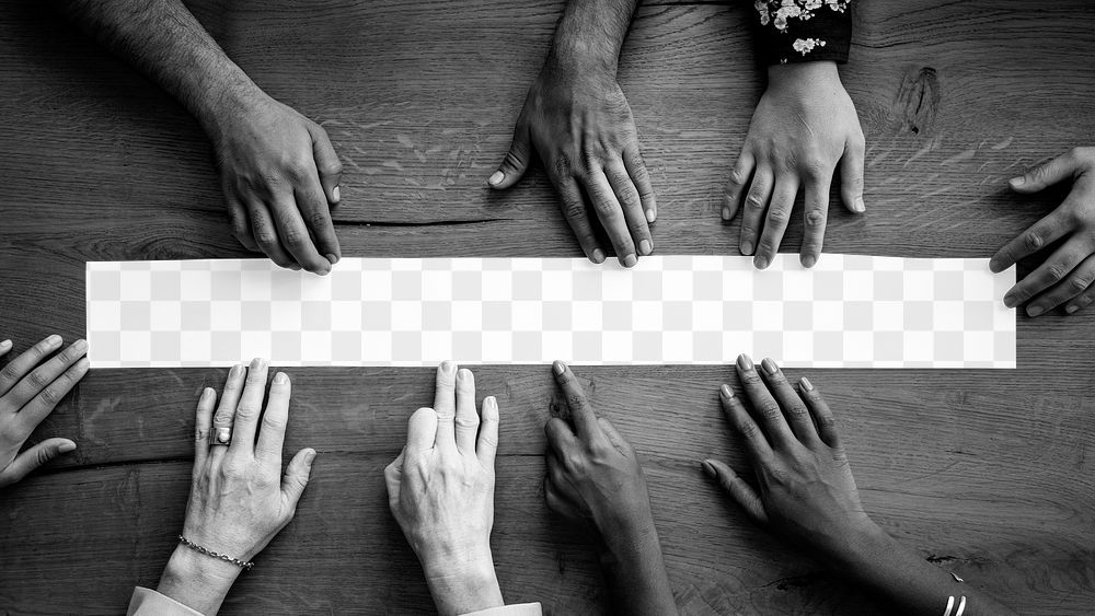Grayscale diverse arms png touching on transparent banner
