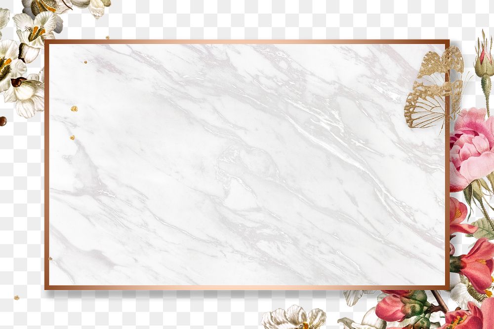 Elegant valentine's flowers png frame watercolor on marble background