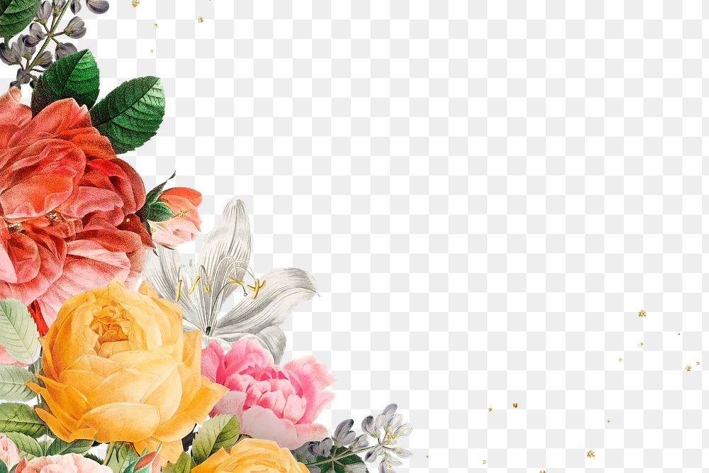 Luxury vintage colorful flowers png border watercolor illustration