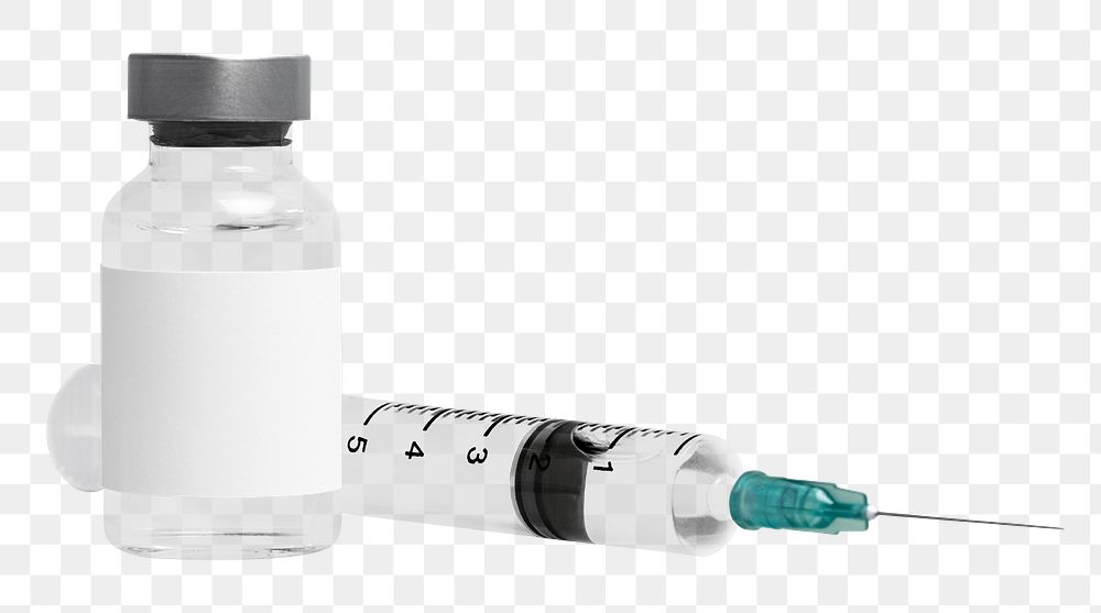 Vaccine vial mockup png with a needle syringe