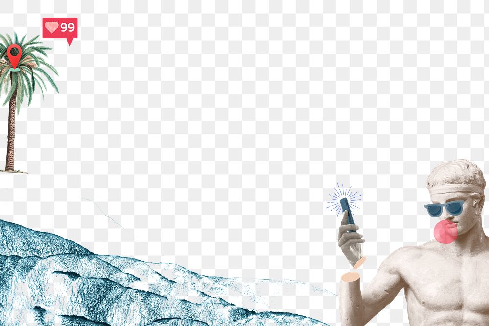 Png social media summer vibes Greek god statue border with design space