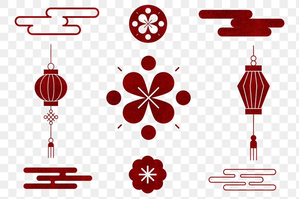 Chinese Ox Year red png design elements set 