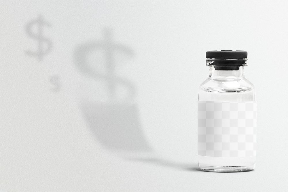 Vaccine vial with png label mockup