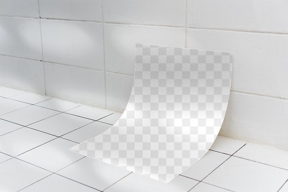 PNG paper mockup on a ceramic tile floor