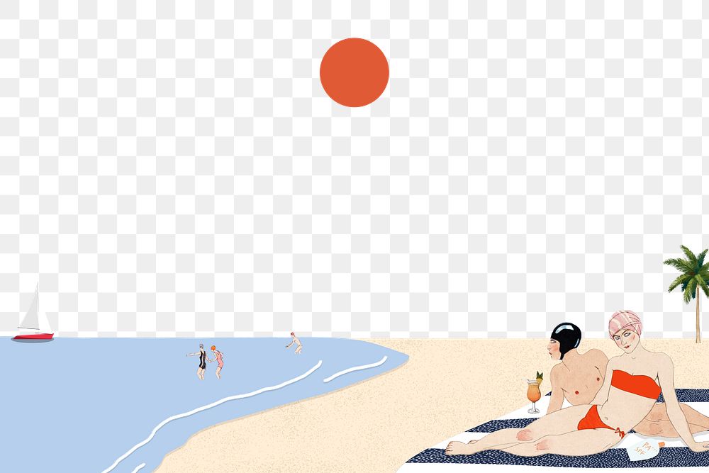 People png relaxing on the beach transparent background, remixed from artworks by George Barbier