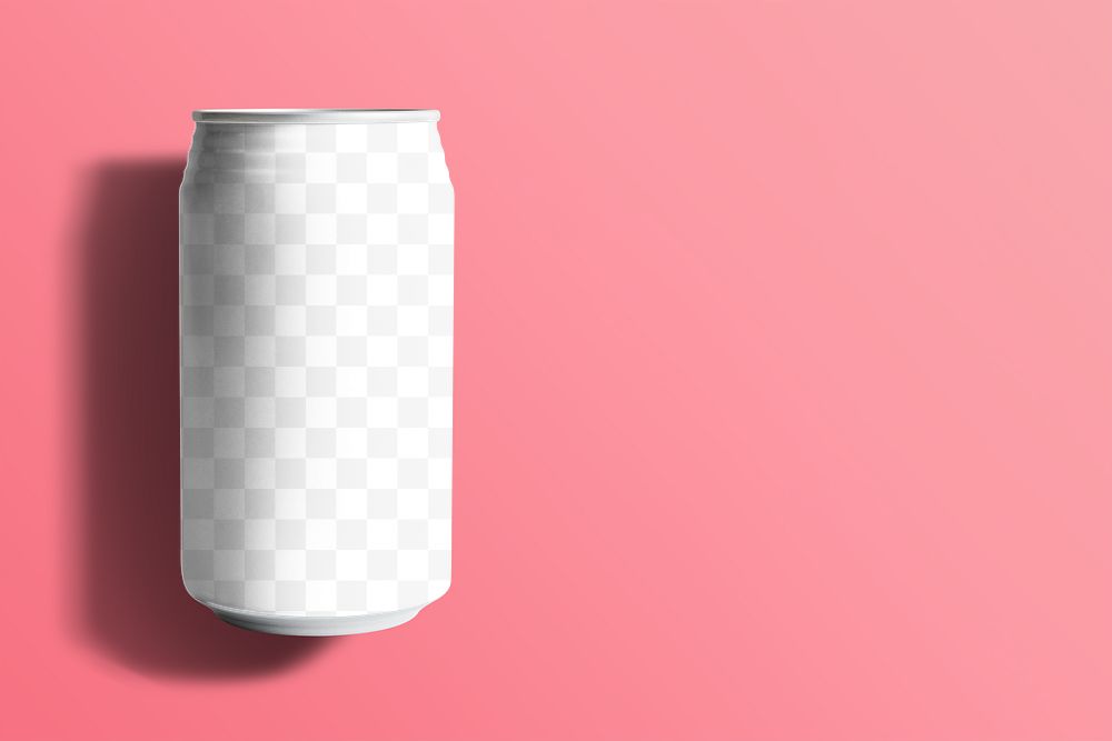 Png blank can mockup flat lay on pink background
