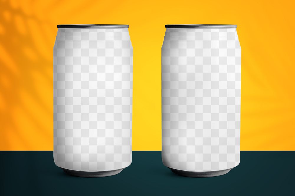 Soda cans png transparent mockup with tropical backdrop