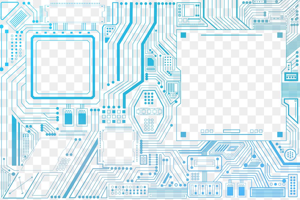 Smart microchip technology background png in gradient blue