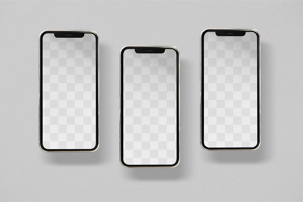 Three smartphone mockup screens png