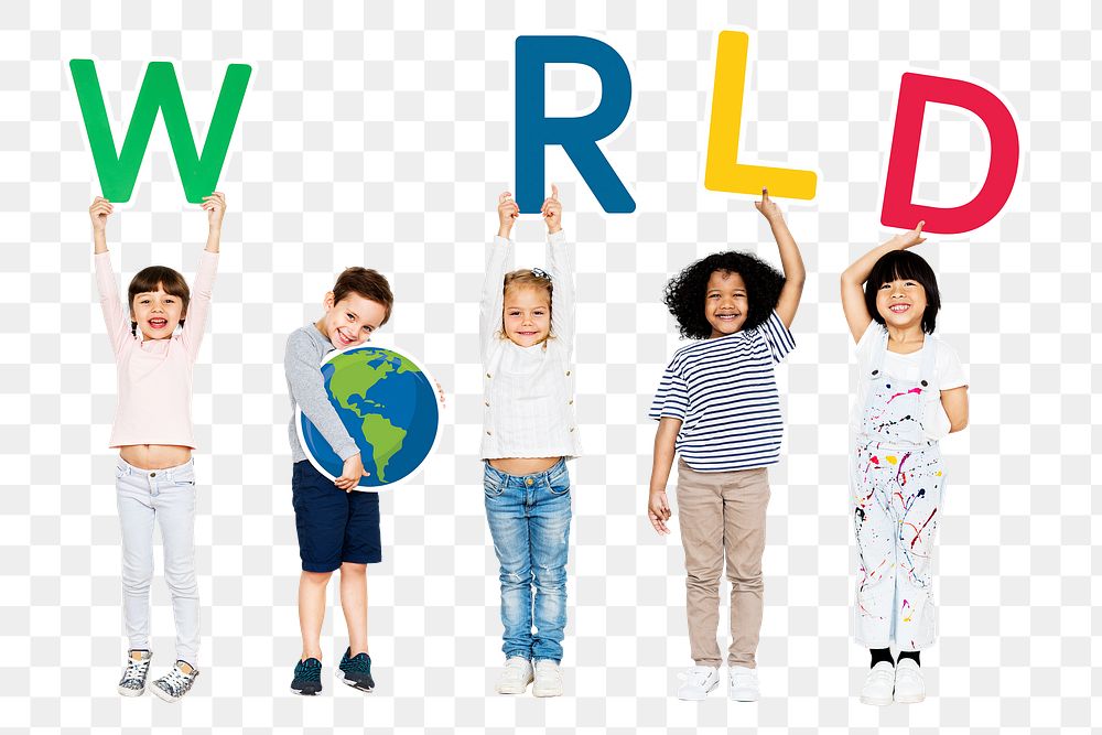 Kids png clipart, supporting a global environment campaign, transparent background