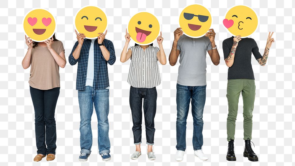Png people holding emoji clipart, transparent background