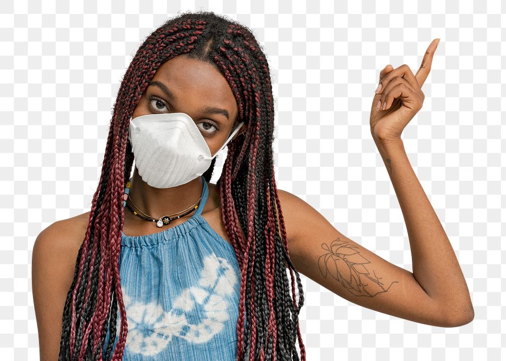 Black woman wearing a mask transparent png