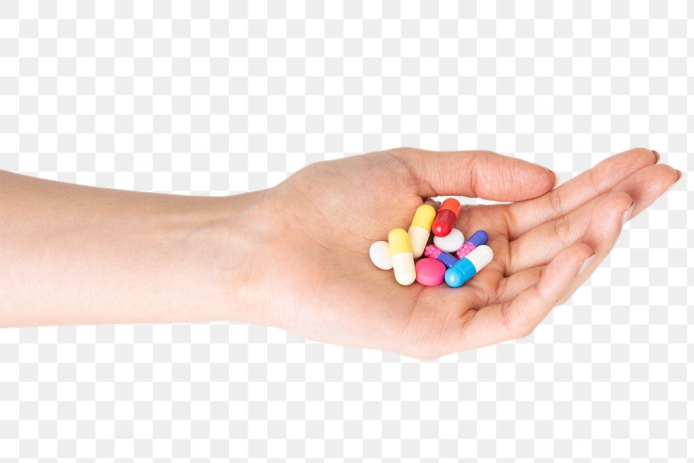 Hand taking pills treatment transparent png