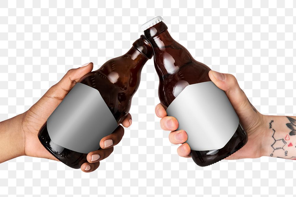 Couple toasting with beer bottles transparent png